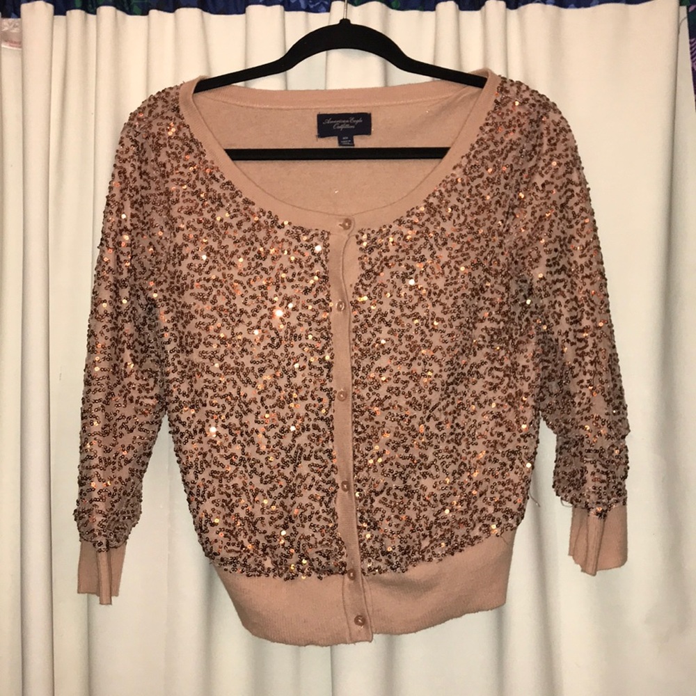 American Eagle rose gold sequin cardigan